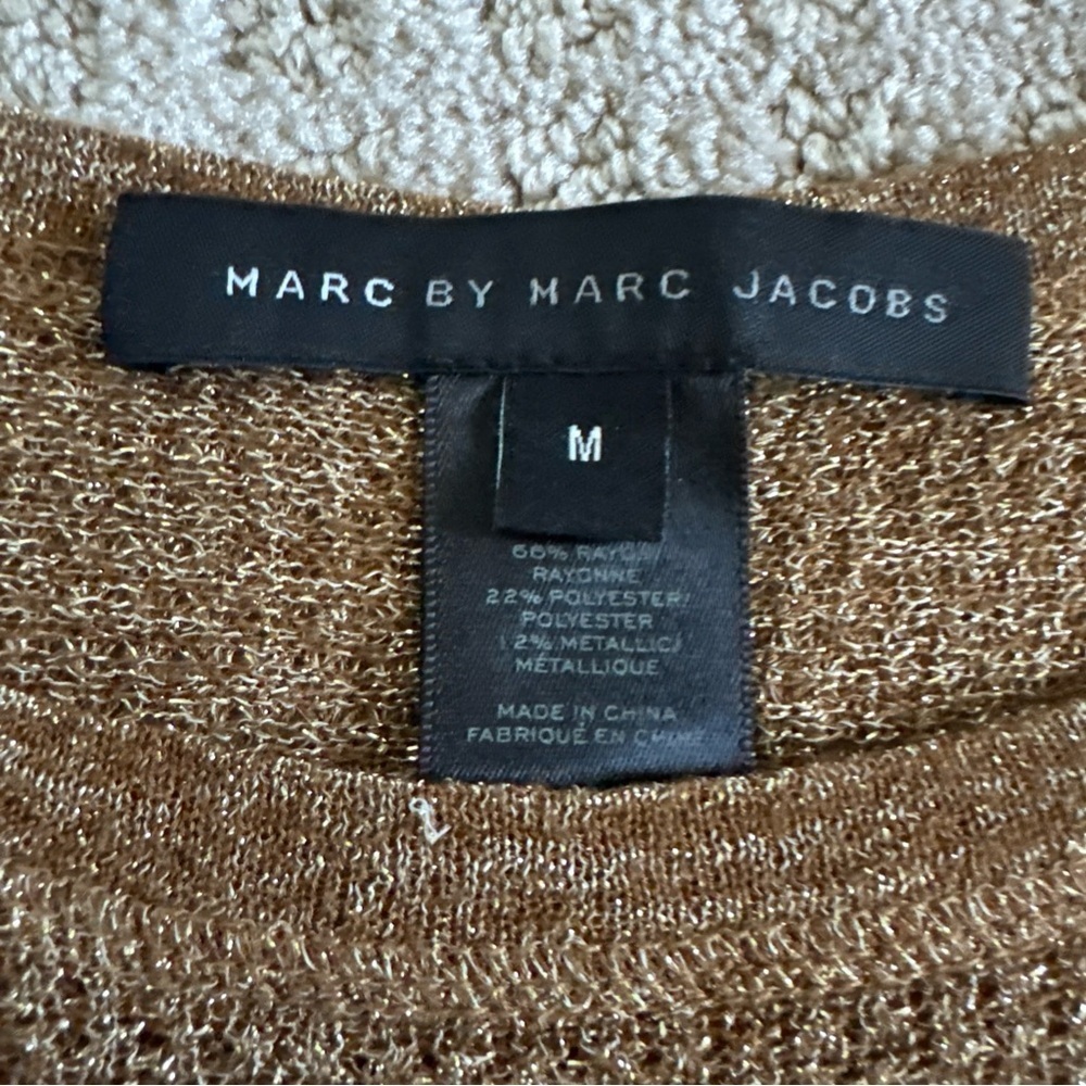 Marc by Marc Jacobs Womens Medium M Metallic Tarnished Brass Knit Sweater Crew - Picture 2 of 7